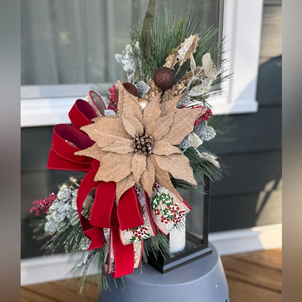 Burlap Poinsettia Lantern Decor - Picture 8 of 8